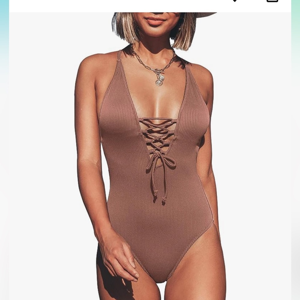 NWT Cupshe lace up front swimsuit ribbed crisscross L.